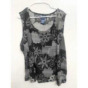 Susan Graver Liquid Knit Blouse Tank Top Size 3X Floral Black White  Sleeveless